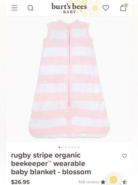 Burt's Bees Pink and White Striped Sleeveless Sleep Sack